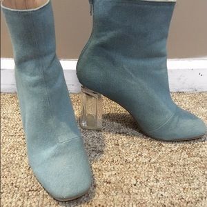 Lucite denim booties